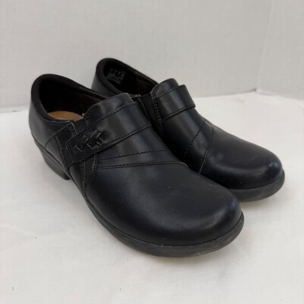Clarks Collection Black Leather Slip On Loafers Ultimate Comfort Womens 8 22545